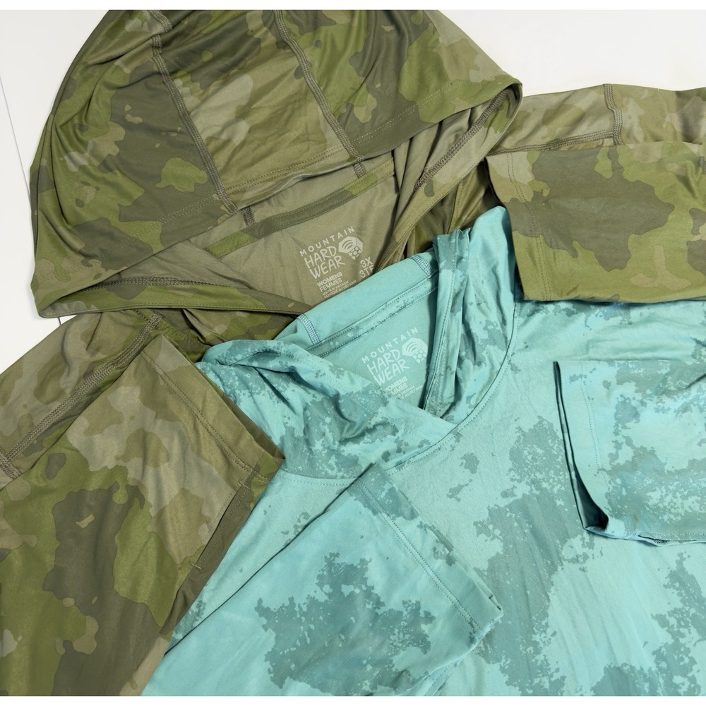 Lot of 2 Mountain Hardwear Womens Crater Lake Long Sleeve Hoody 3X Hiking Camo